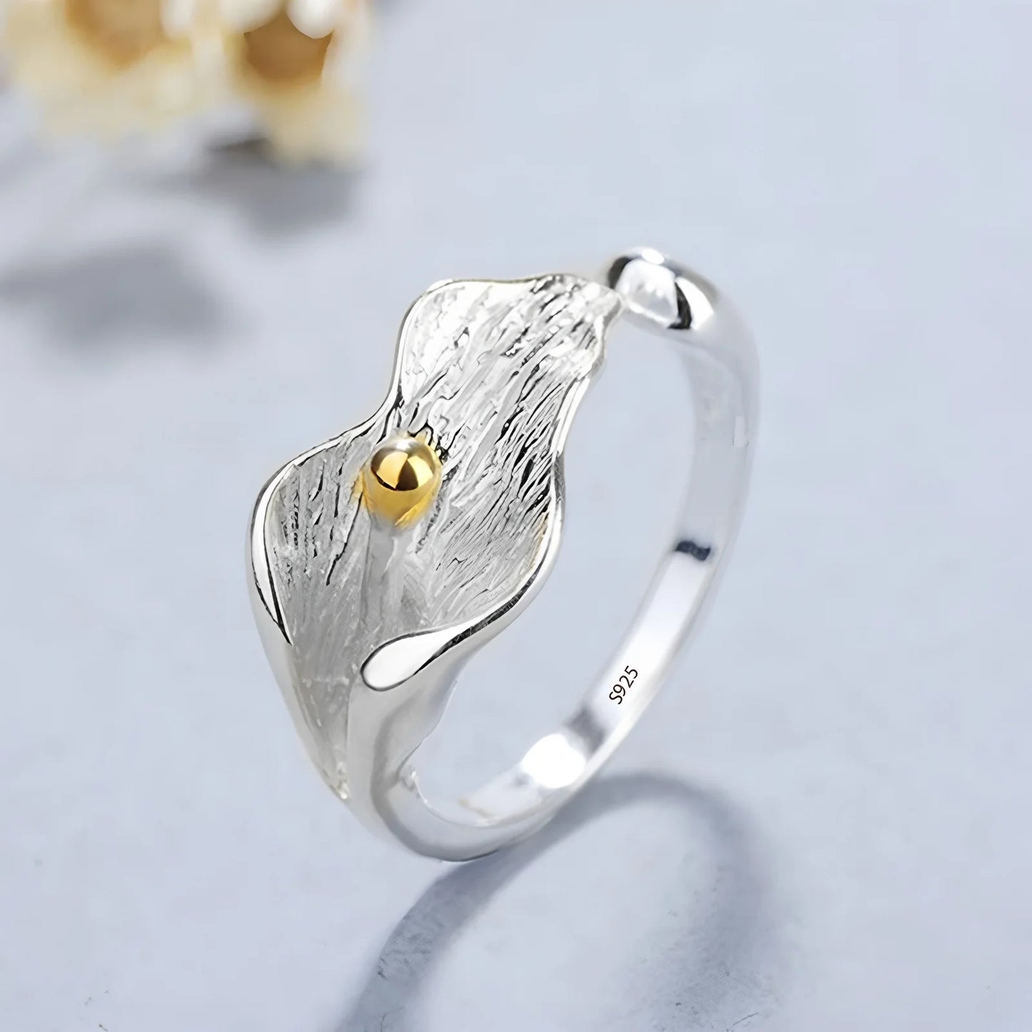 PANJBJ 925 Sterling Silver Golden Flower Rings For Women Drip Glaze Plant Irregular Adjustable Sweet Jewelry Gift Dropshipping
