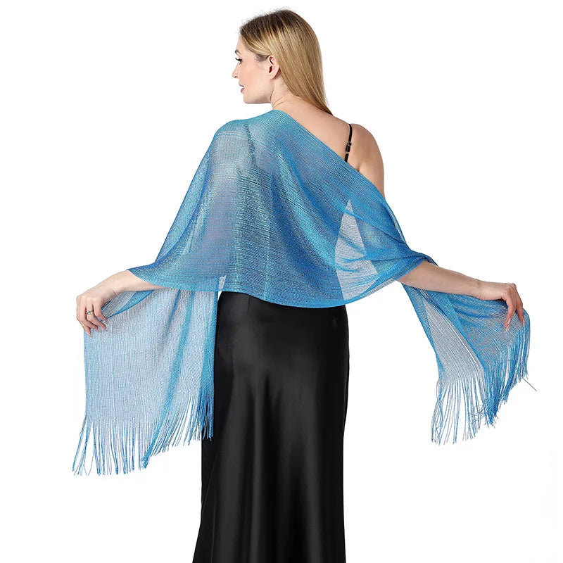 Metallic Silk Scarf Bridal Evening Gown Accessory For Women Wedding Party Prom Bridal Shawl Gold Silver Thread