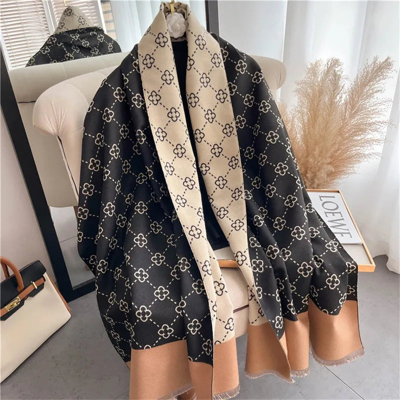 2023 Brand Warm Cashmere Poncho Shawl Scarf Luxury Print Thick Pashmina Winter Blanket Wraps Bufanda Casual Hijab Stoles Echarpe