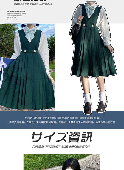 Japanese Korean Class High School Student Girl Long Pinafore Pleated Dress  JK Uniform Cosplay Seifuku Schoolgirl Sundress