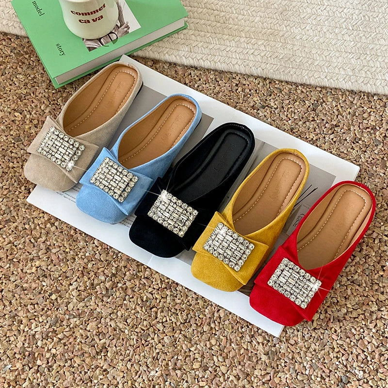 Women's Flat Shoes Korean Style Square Toe Moccasins Ladies Footwear 2025 Trend Young Summer Chic and Elegant Luxury Brand