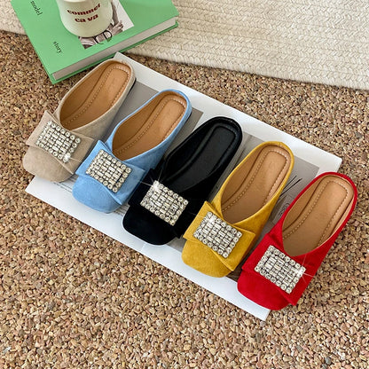 Women's Flat Shoes Korean Style Square Toe Moccasins Ladies Footwear 2025 Trend Young Summer Chic and Elegant Luxury Brand
