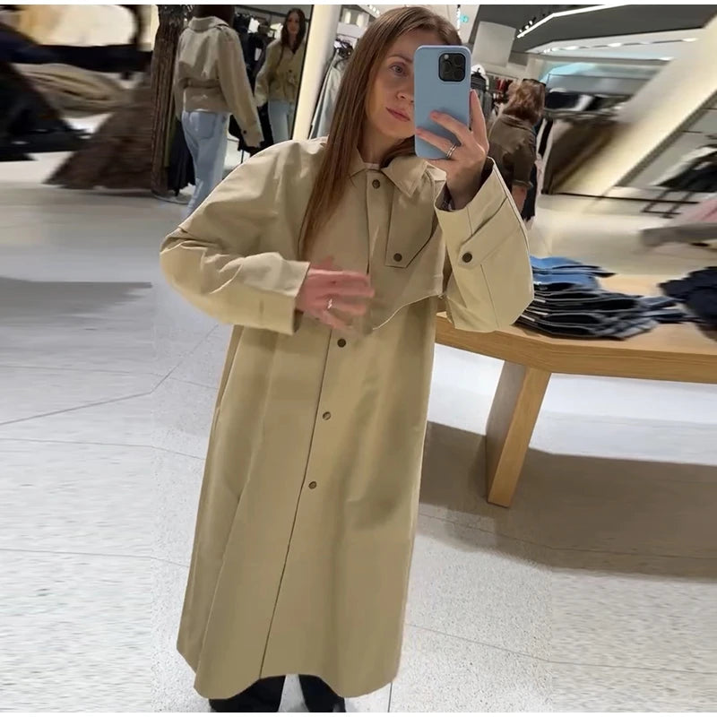 Cape Shawl Women's Trench Coat Turn Down Collar Single Breasted Windbreaker Jacket Long Casual Street Autumn Daily Outerwears