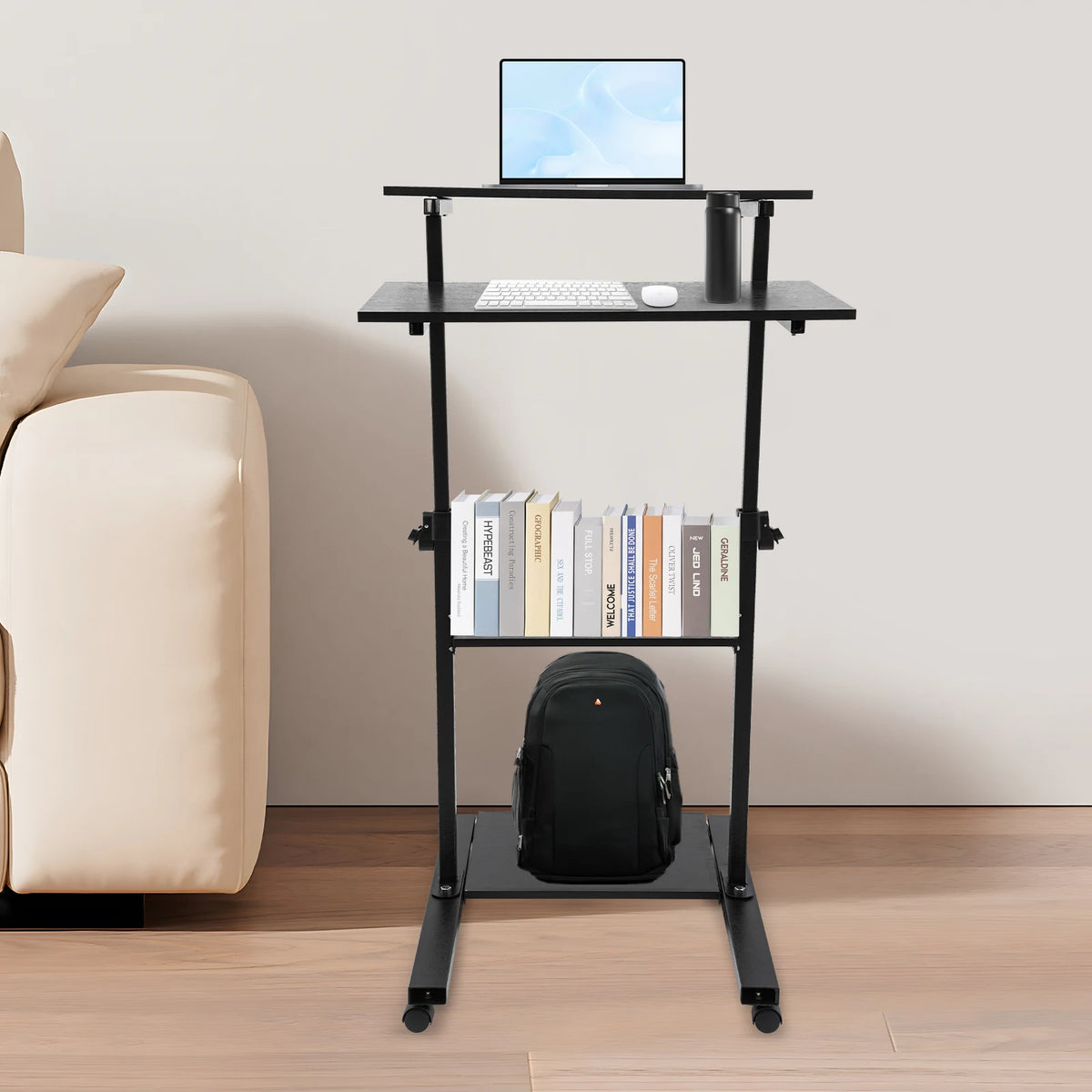 Standing Black Computer Desk 27" With Casters Mobile Standing Desk Height Adjustable Stand up Work Station, Stand up Desk Cart  Ergonomic Portable Lectern, Mobile Vertical Computer Desk, Laptop Desk, Office Desk