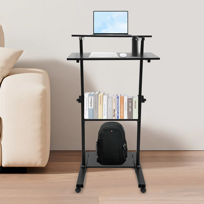 Standing Black Computer Desk 27" With Casters Mobile Standing Desk Height Adjustable Stand up Work Station, Stand up Desk Cart  Ergonomic Portable Lectern, Mobile Vertical Computer Desk, Laptop Desk, Office Desk