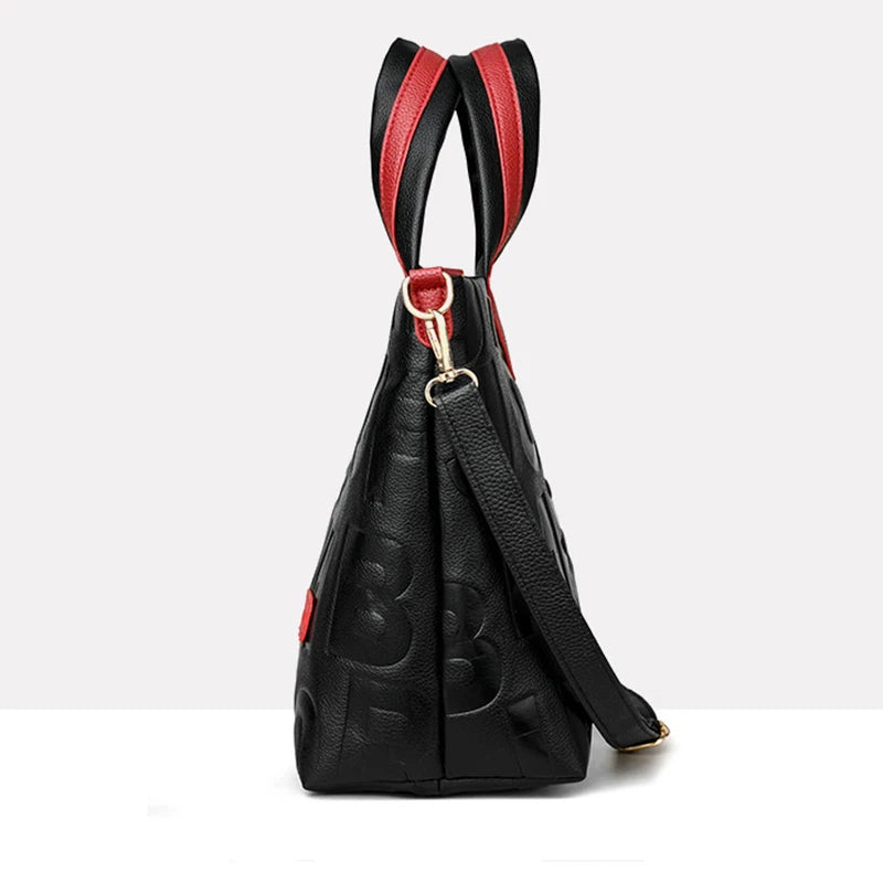 New Women's Large Capacity Contrast Color Handbag PU Leather Letter Embossed Ladies Shoulder Bag Designer Crossbody Bag