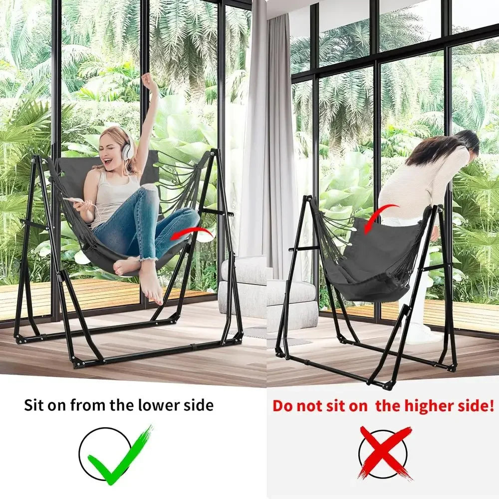 Portable Outdoor Hammock Swing Chair with Heavy Duty Stand, 480 lbs Capacity, Multifunctional, Gray
