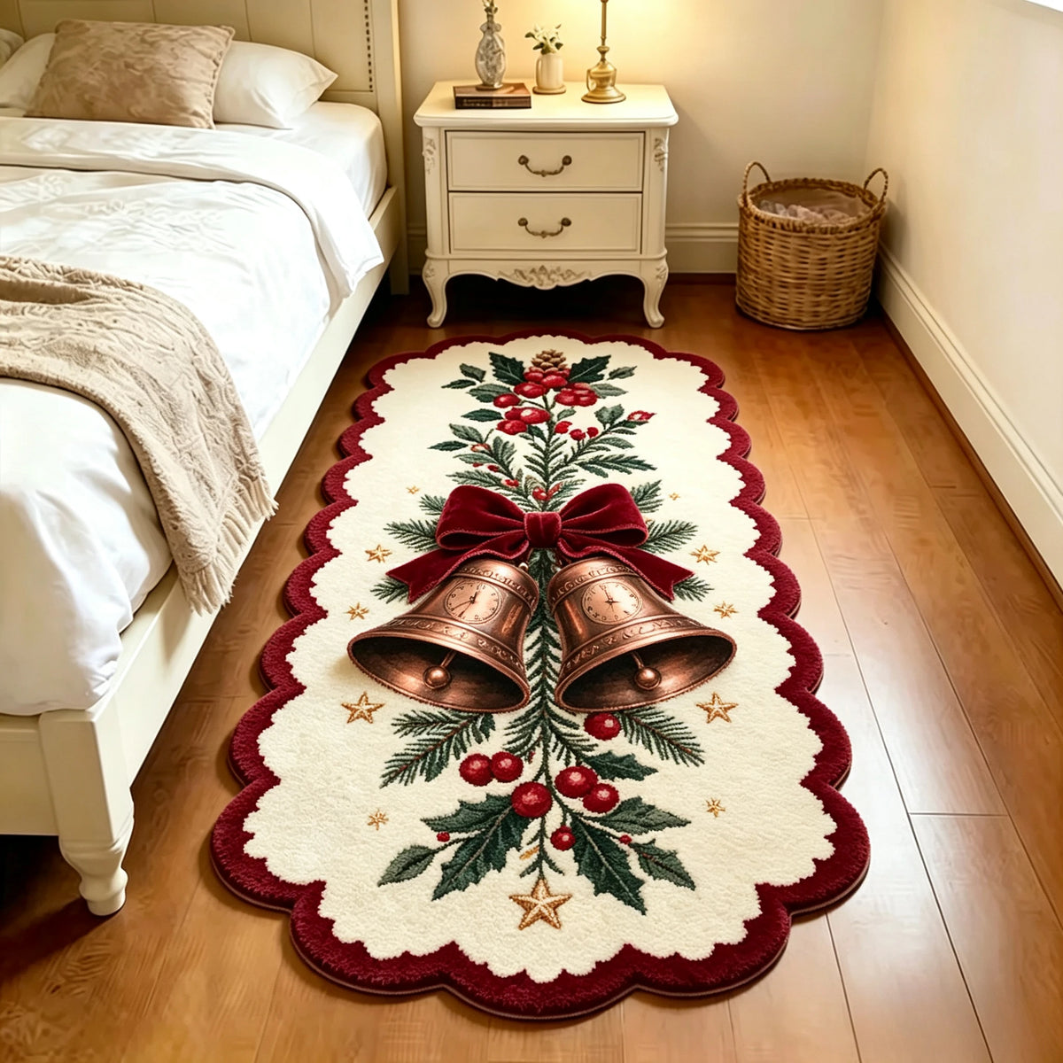 Christmas Living Room Decoration Red Carpet Irregular Shape Rugs for Bedroom Thick Plush Bedside Floor Mat Fluffy Soft Study Rug
