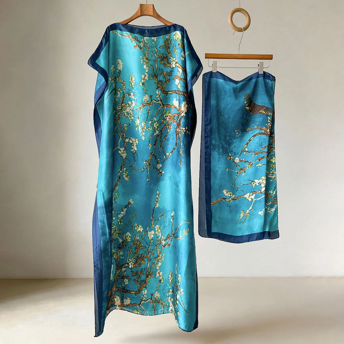 Women Boho Print Maxi Caftan Beach Shawl Elegant Holiday Silk Feeling Party Dress Scarf Summer Robe Turban Suit Pashmina Poncho