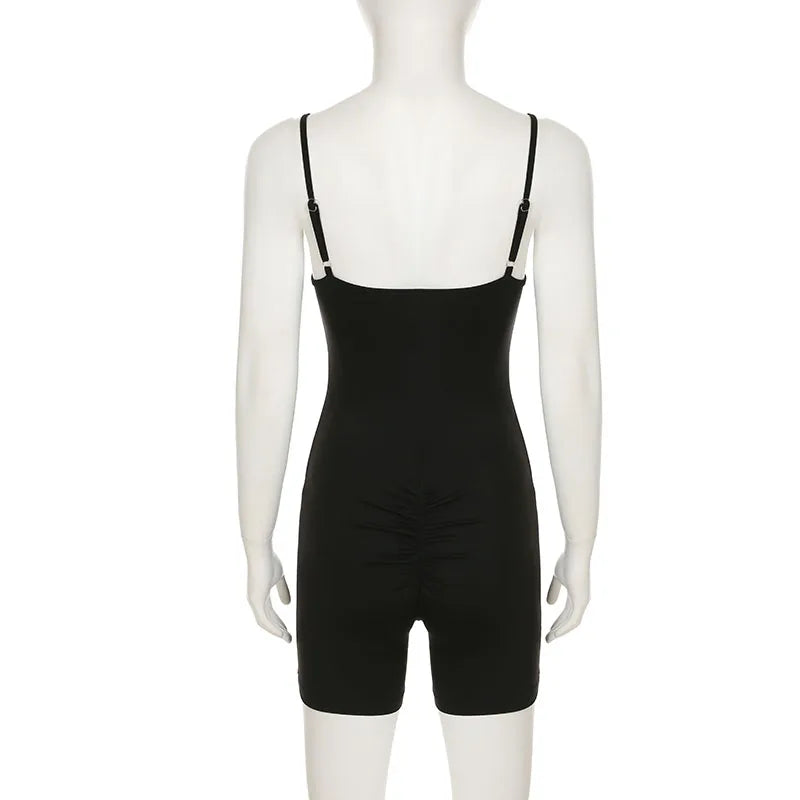 SUCHCUTE Women Black Sleeveless Short Playsuits Sexy Yoga One-piece Suit Sport Fitness Short Jumpsuits Summer Casual Bodysuits