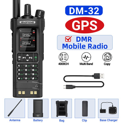 Baofeng DM-32 GPS DMR Radio AES256 Encryption Dual Band UHF VHF Air Band FM AM GMRS Digital Walkie Talkie For Outdoor Camping