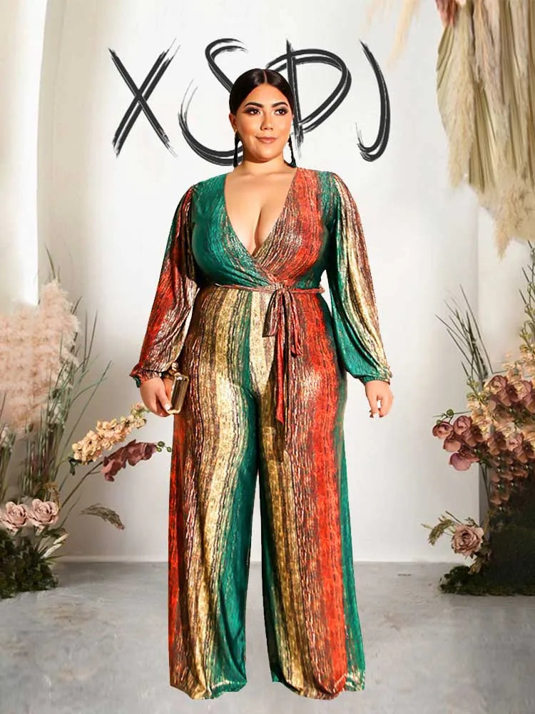 One Piece Outfit Women Jumpsuit 4xl Elegant Woman Jumpsuits V Neck Sexy Trousers Female Clothes Full-length Jumpsuit Plus Size