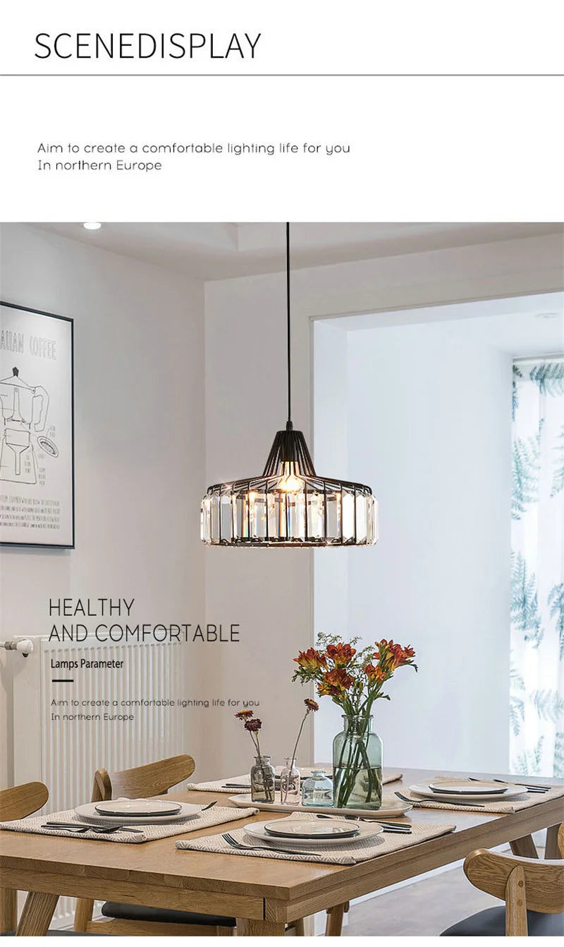 Crystal Pendant Lights Indoor Bedroom Ceiling Chandeliers Lamps Nordic Loft Loby Hanging Light Fixture Hotel Hall Decor Led Lamp