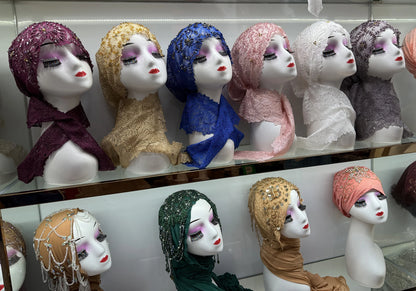 Hot Selling Luxury Design Handmade Beads Muslim Women Shawl Islamic Headtie Saudi Arabia Hijab Prayer Headwear for Women