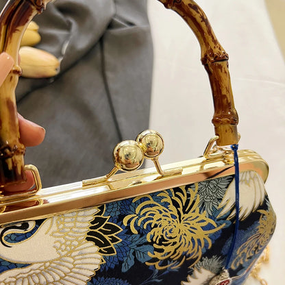 Designer Bamboo Handle Handbag Retro Embroidery Women Evening Bag High-end Nylon Crossbody Bag Luxury Lady Shoulder Bags Satchel
