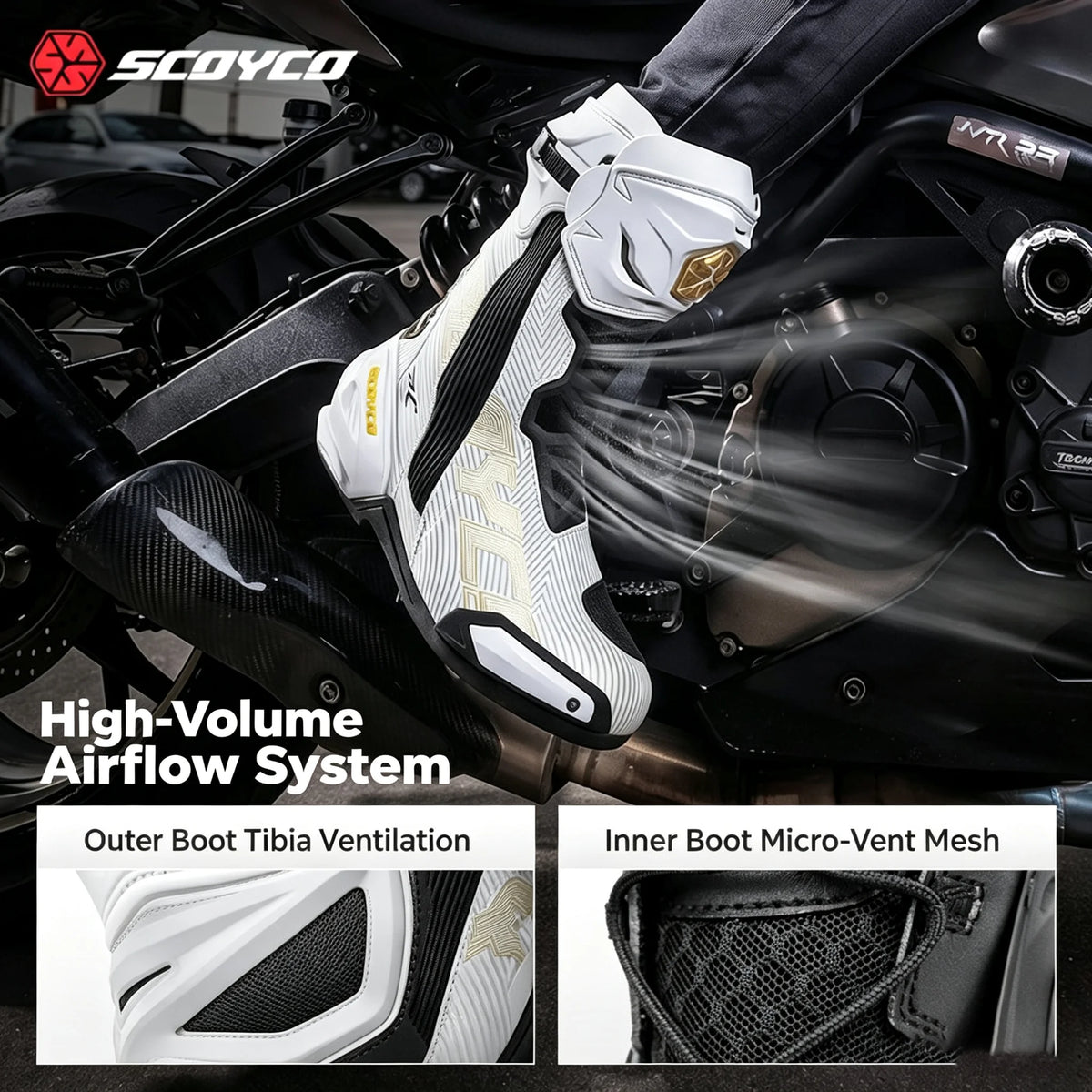 Scoyco Professional Motorcycle Racing Boots Track‑Grade Protective Riding Shoes Dual‑Boot Ankle TPU Shin Guard Breathable Boots