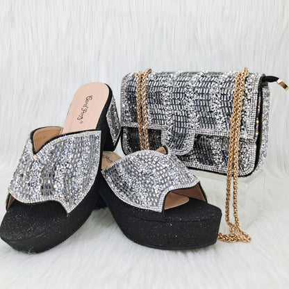 Nigeria Distinguished Green And Elegant Women's Designer High Heels And Bag Set, Fashionable Fishmouth Shoes In Nigerian Style