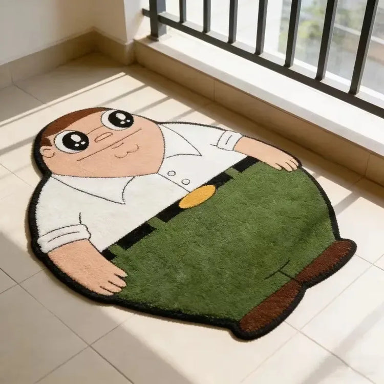 VIKAMA Family Guy Peter Shaped Rug, Cartoon Fluffy Irregular Floor Mat, Non Slip Bedside Doormat for Teen Bedroom Decor