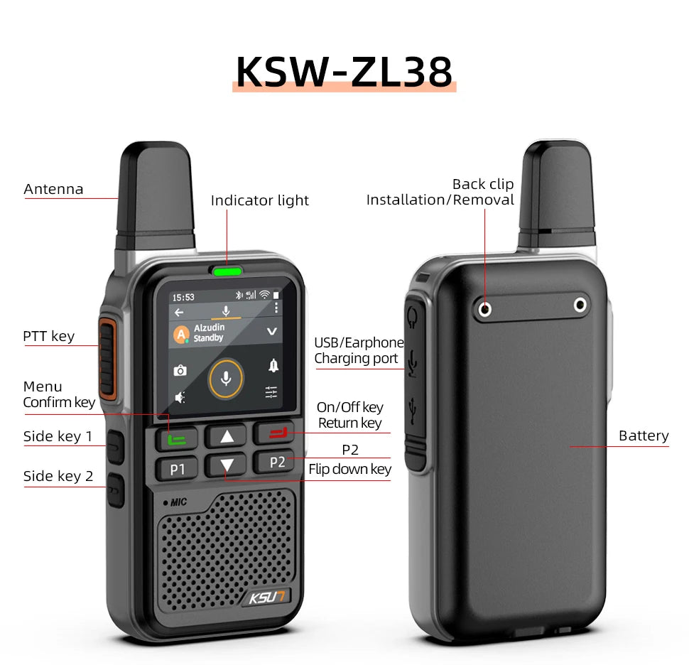 Global 4G Wifi Radio Blue-tooth Two Way Radio Long Range Ulimited Distance Walkie Talkie Compatible Zello APP KSUN ZL38