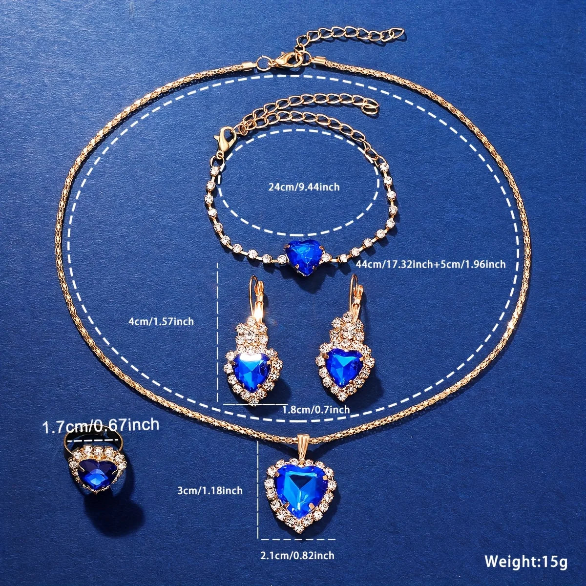6PCS Elegant Women's Fashion Jewelry and Watch Set, Ladies Blue Rhinestone Dial Quartz Wristwatch,Female Jewelry Watches Set