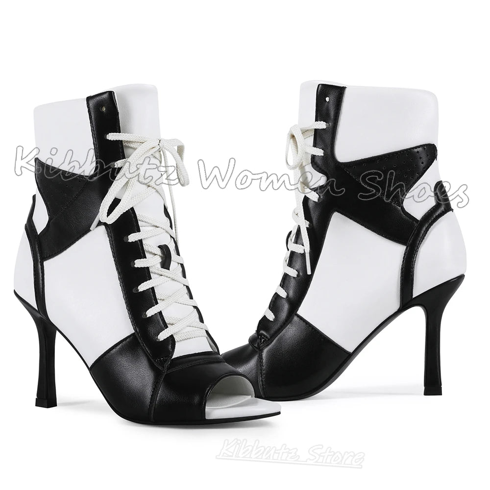 Ankle Sandal Boots Sneaker Patchwork Lace-Up Leather Open Toe Thin Heels Women Shoes Fashion Luxury Elegant Concise Sexy Newest