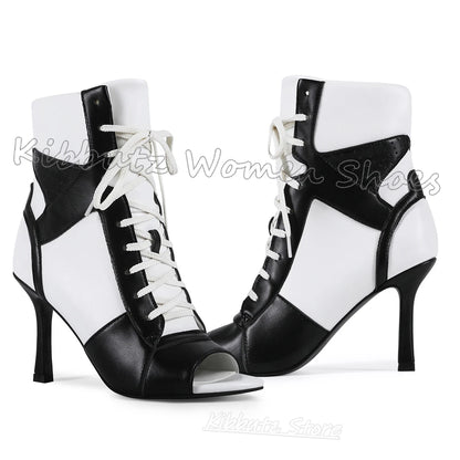 Ankle Sandal Boots Sneaker Patchwork Lace-Up Leather Open Toe Thin Heels Women Shoes Fashion Luxury Elegant Concise Sexy Newest