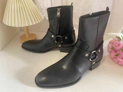 Brown Men Chelsea Boots Handmade High-quality Cow Suede Business Casual Square Toe Mid-heel Men Shoes Motorcycle Boots With Heel