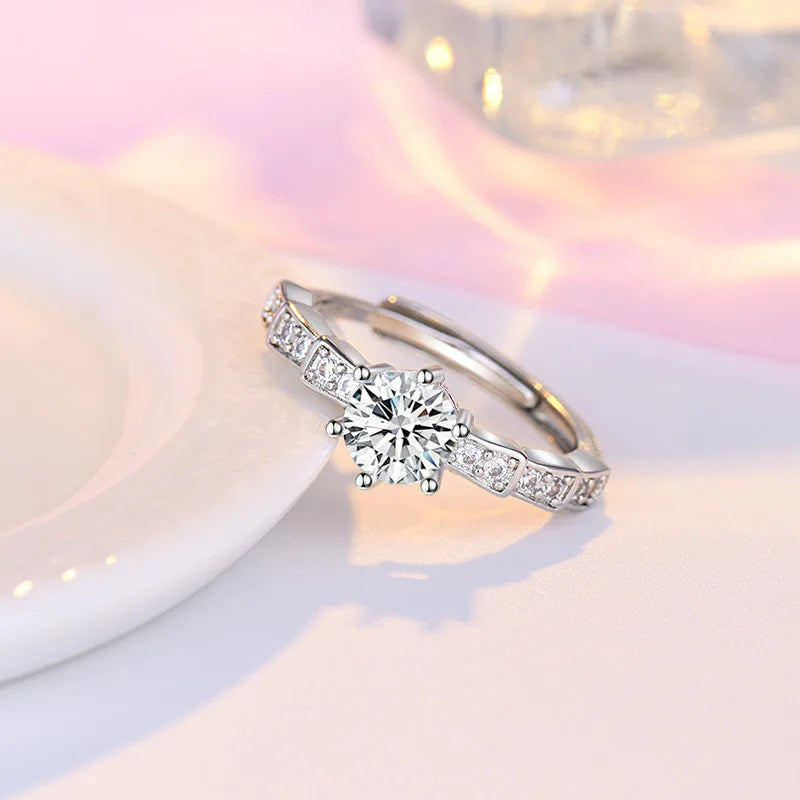 Original 925 Sterling Silver Ring High Quality Adjustable Opening AAA Zircon For Women Wedding Fine Fashion Jewelry Gift