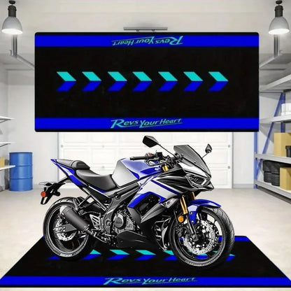 Revs Your Heart Motorcycle Mat Crystal Velvet Anti-Slip Garage Floor Mat for Motorbike Parking, Oil Absorbent, Home Garage Decor
