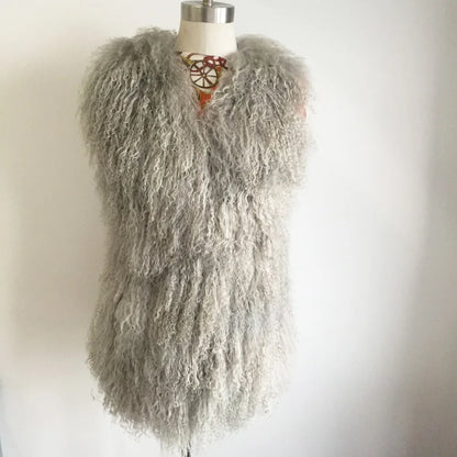 11 Colors Luxury Thick Warm Mongolia Sheep Fur Vest Women New Winter Hot V-neck Sexy Wool Fur Coat
