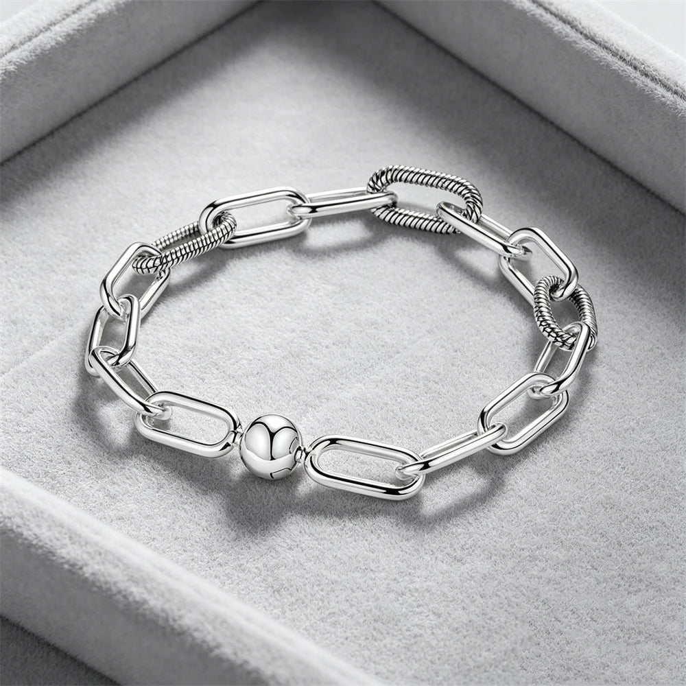 Hot Sale Original Me Bracelet Fit Charm Beads Round Beads For Women 925 Sterling Silver Luxury femme Bracelet Jewelry Trinkets