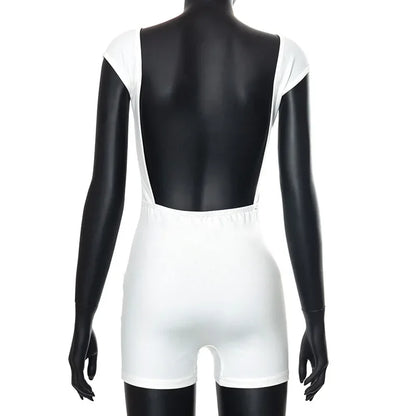 Backless Rompers Women Playsuit Short Jumpsuit Square Collar Monos Mujer Elegante Solid Bodysuit Backless One-pieces Y2k Clothes