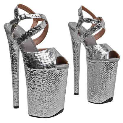 Leecabe 23CM/9inches Snake PU Upper Fashion Trend Exotic Sexy Romantic Platform Sexy High Heels Sandals Pole Dance Shoes