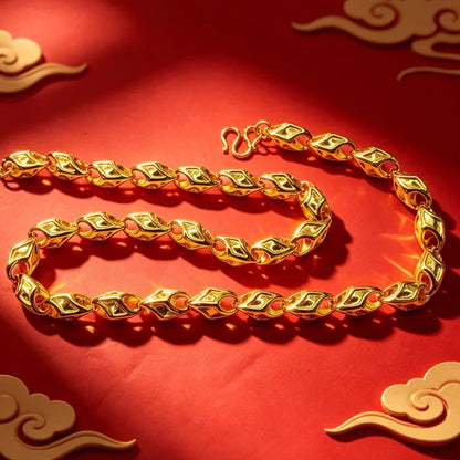 Luxury 9999 24K Solid gold certifid heart necklace wedding jewelry ethnic style men's and women's necklace