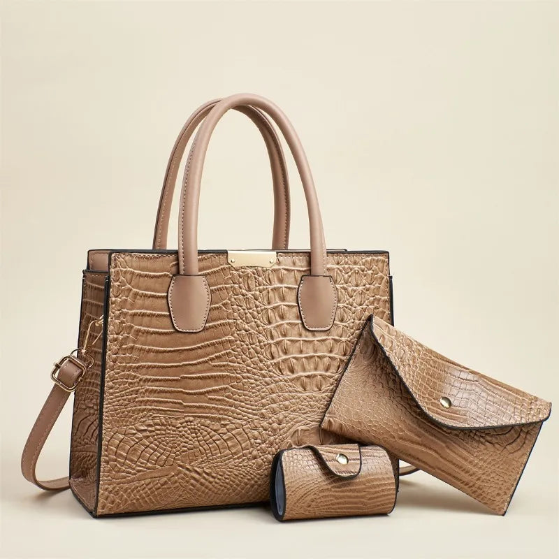 Crocodile Pattern Leather Women's Handbags Fashion Commuter Messenger Bags Large Capacity Luxury 3Piece Set Tote Shoulder Bags