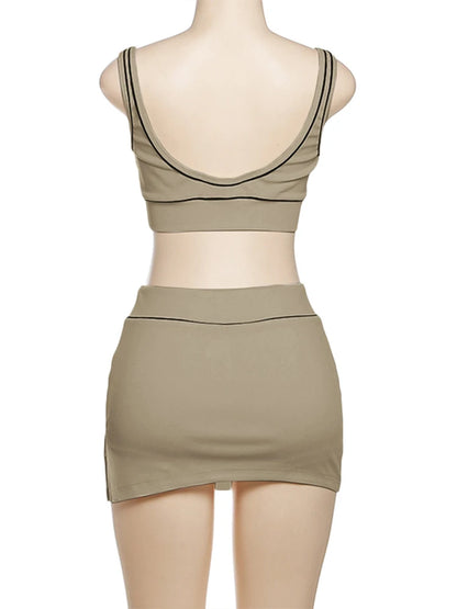 kliou Summer Matching 2 Piece Set Women Stripe Panelled Square Neck Camis+High Waist Slim Skirts Female Coordinate Active Outfit
