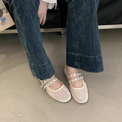 Women New Luxury Brand Hollow Ballet Flats Comfort Soft Soled Dance Shoe Sandals Flat Shoes Mules Loafers Designer Mesh