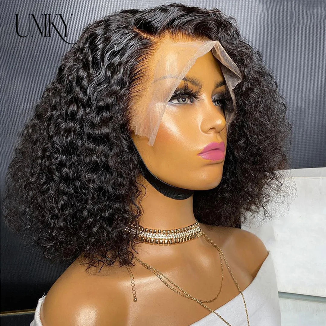 Short Curly Human Hair Bob Wig Curly Lace Front Human Hair Wigs ForWomen PrePlucked Brazilian Glueless 13x4 Lace Wig Unikyhair