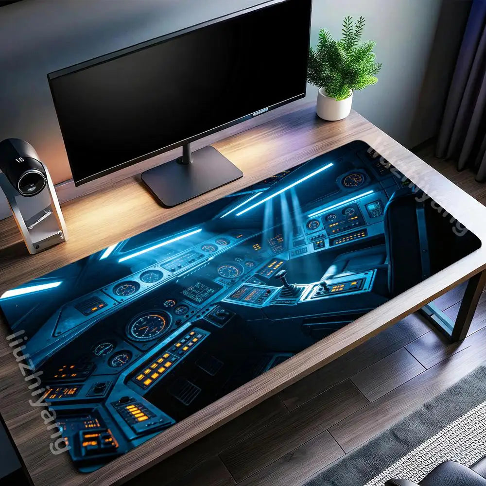 Spacecraft cockpit Mouse Pad Large Computer Office Game Table Mat Rubber Anti-slip Stitched Keyboard Mats 90x40 XXL Desk Pads