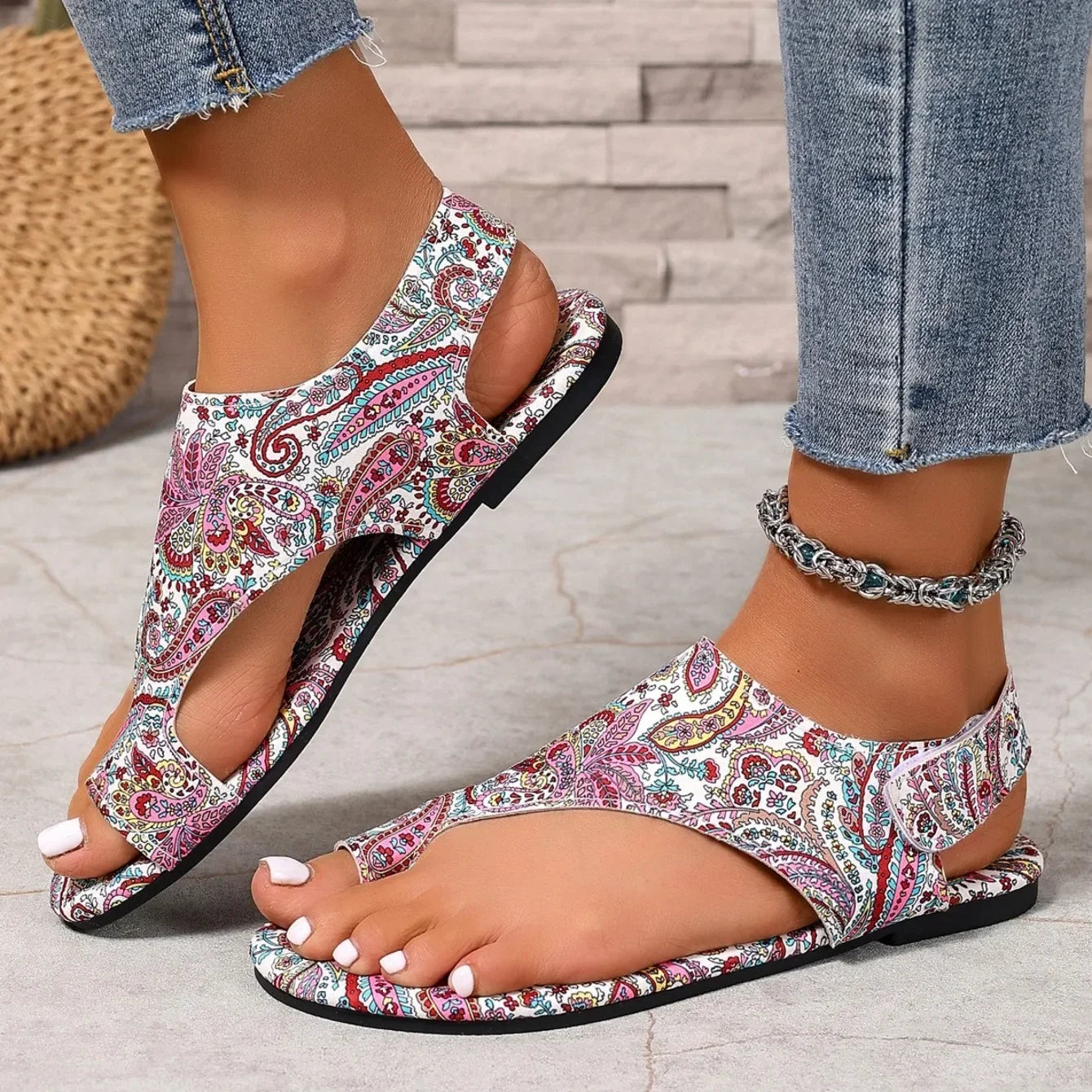 2025 Women Flat Sandals Comfortable Flats Sandals Printed Bohemia Roman Style Shoes for Women Fashion Shoes Sandalias De Mujer