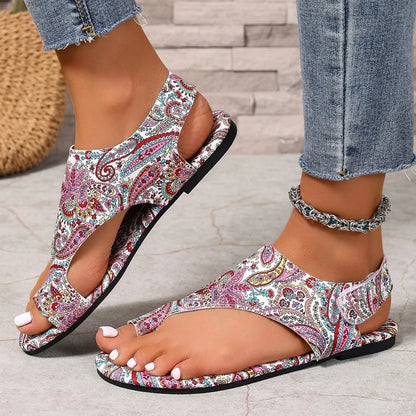 2025 Women Flat Sandals Comfortable Flats Sandals Printed Bohemia Roman Style Shoes for Women Fashion Shoes Sandalias De Mujer