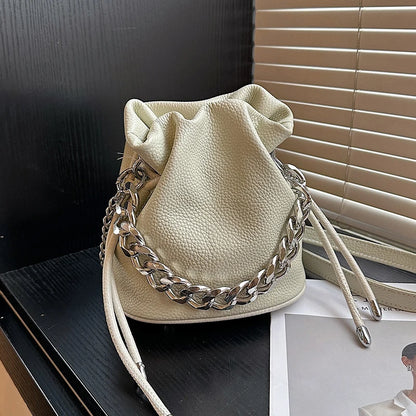 100% Genuine Leather Women Shoulder Crossbody Bags High Quality Solid Color Cow Leather Bucket Handbag Luxury Female Sac