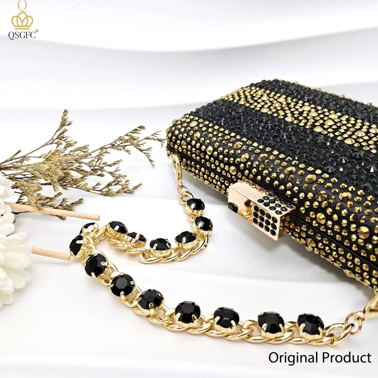 QSGFC Ladies High Quality Women's Pumps Black Gold Shoes and Bag Set DURABLE OUTSOLE Italian Fashion Design For Nigeria Wedding