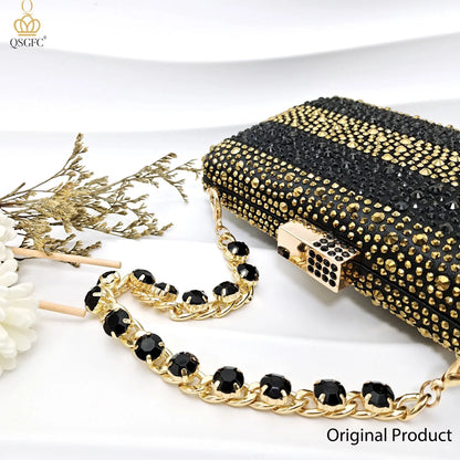 QSGFC Ladies High Quality Women's Pumps Black Gold Shoes and Bag Set DURABLE OUTSOLE Italian Fashion Design For Nigeria Wedding