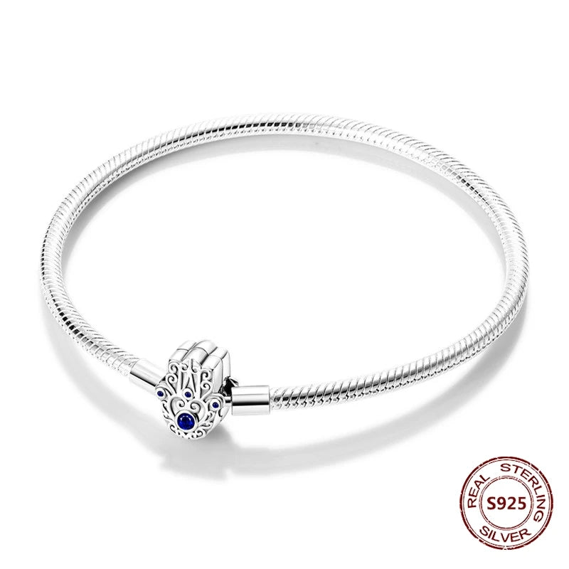 Silver 925 Bracelet Original Bracelets Colorful Zircon Heart Flower Cat Snake Chain For DIY Charms 17-20CM Luxury Jewelry Gifts