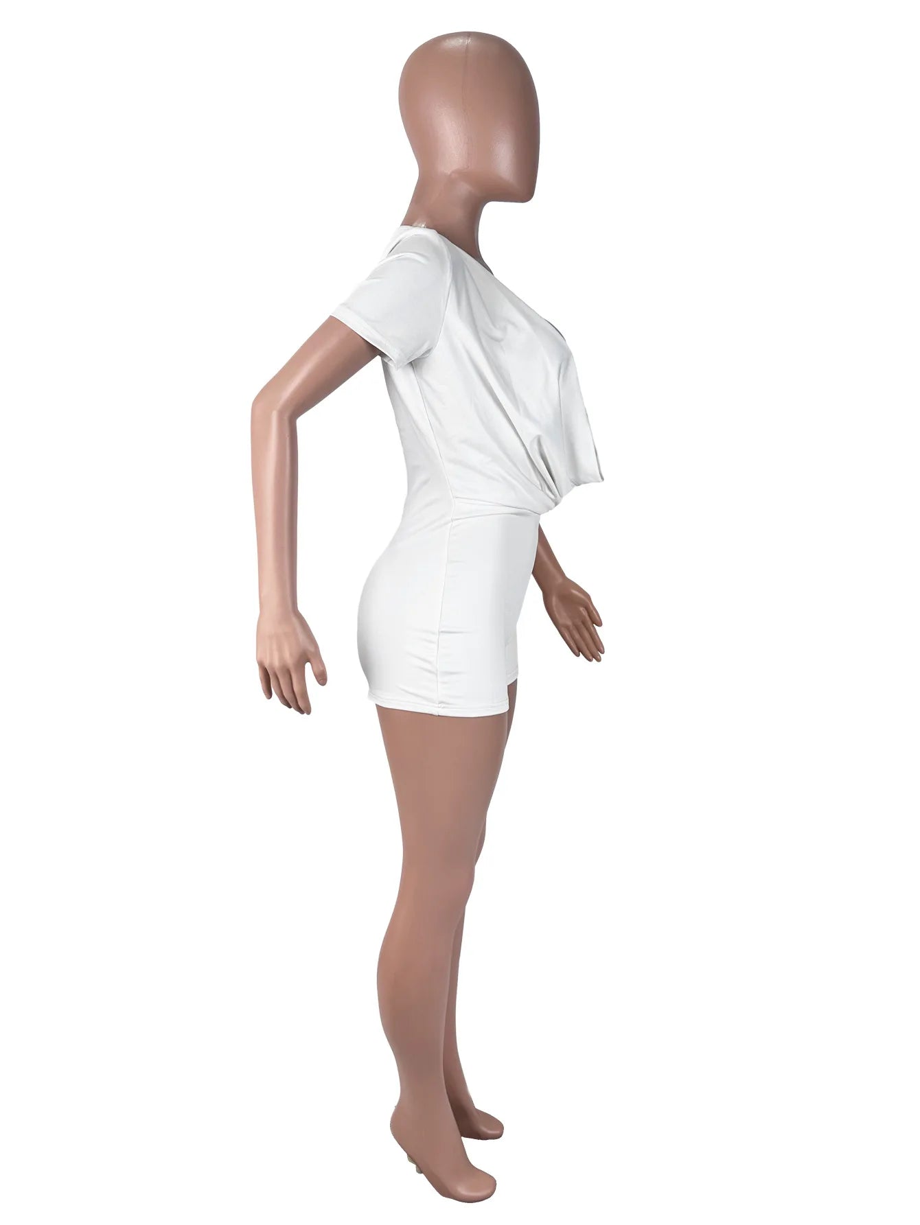 Sexy Solid Deep V-neck Short-sleeve White Playsuits Rompers Women Summer Bodycon Short Jumpsuit for Women