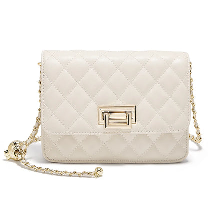 FOXER 2026 Women White Quilted Crossbody Bag Luxury Leather Chain Shoulder Bag Fashion Lady Flap Square Purse for Casual & Party
