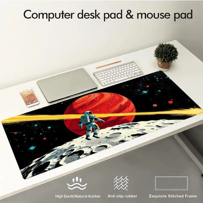 Space Astronaut DJ Mouse Pad Large Computer Office Game Table Mat Rubber Anti-slip Stitched Keyboard Mats 90x40 XXL Desk Pads