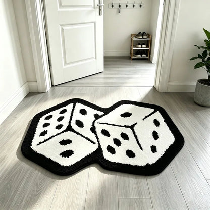 Black White Dice Shaped Rug Cool Unique Creative Entrance Floor Mat Soft Fluffy Decor Carpet for Gaming Room Bedroom Bedside