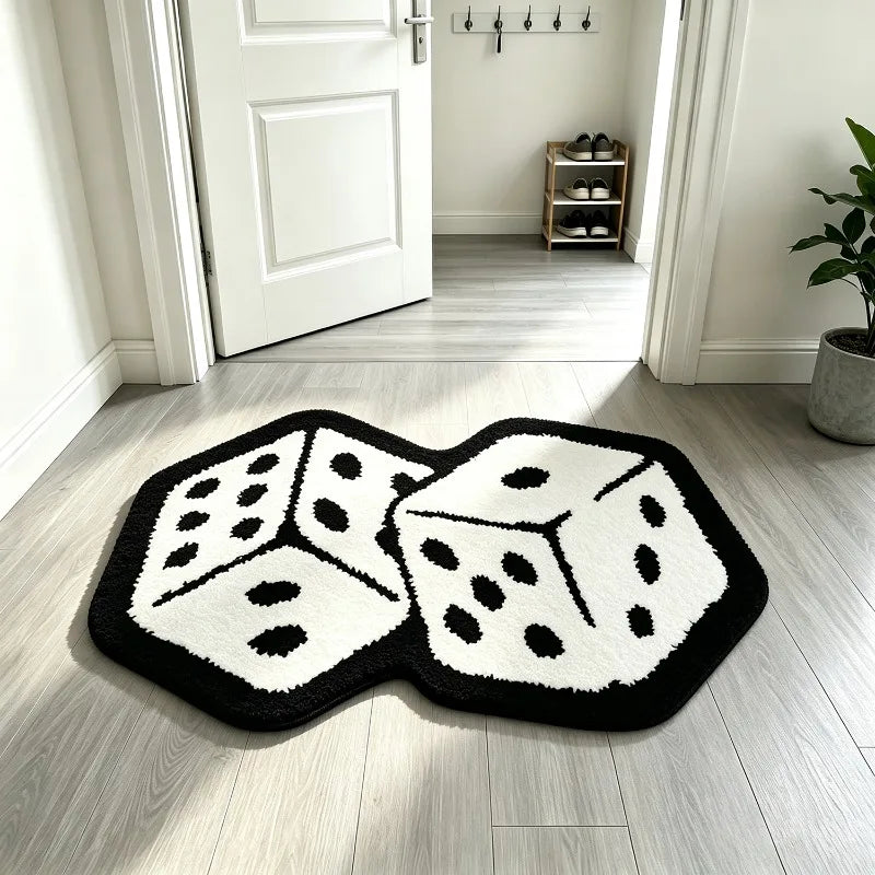 Black White Dice Shaped Rug Cool Unique Creative Entrance Floor Mat Soft Fluffy Decor Carpet for Gaming Room Bedroom Bedside